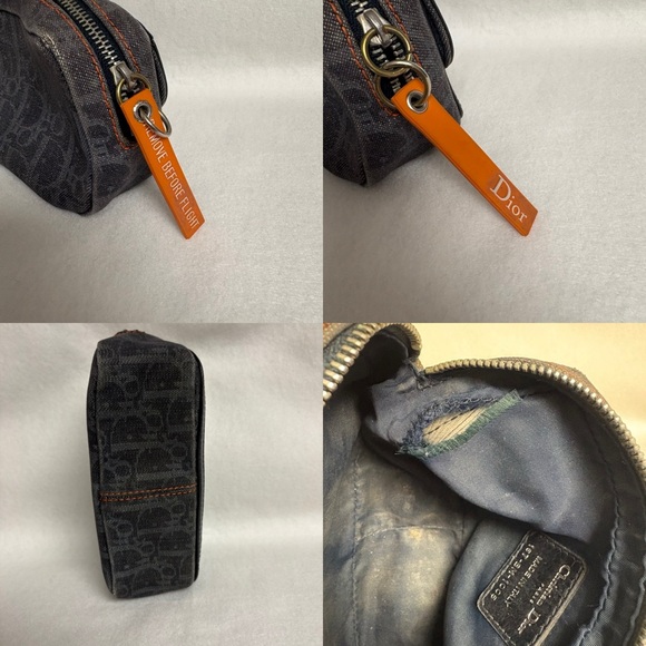 VTG CHRISTIAN DIOR Flight Zipper Small Denim Pouch Snap Pocket Blue Orange - Picture 12 of 16